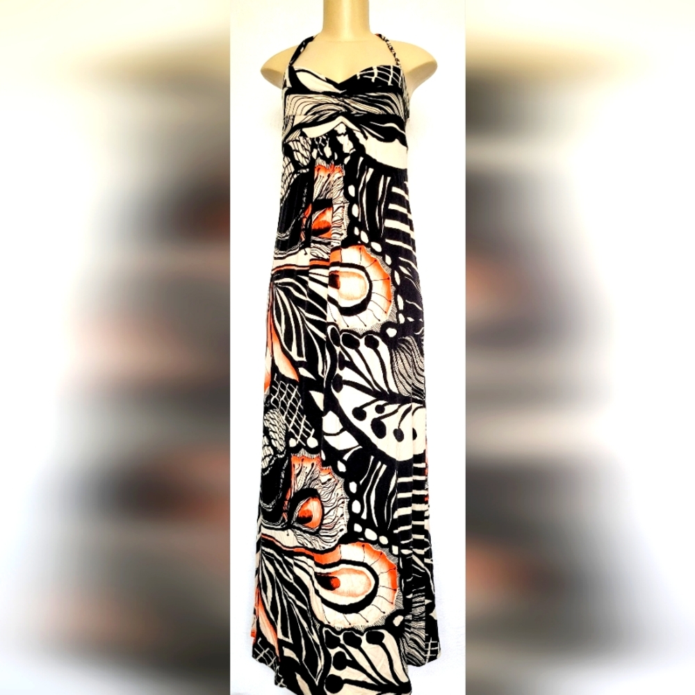 Mark. Women's Stretch Viscose Maxi Dress Backless Halter Tropical Medium